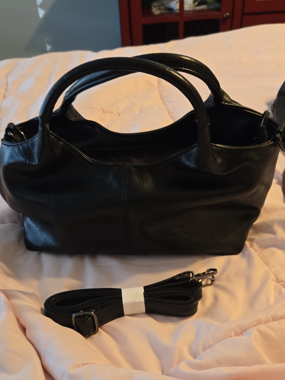 Classic Black Leather Satchel Handbag - Unbranded